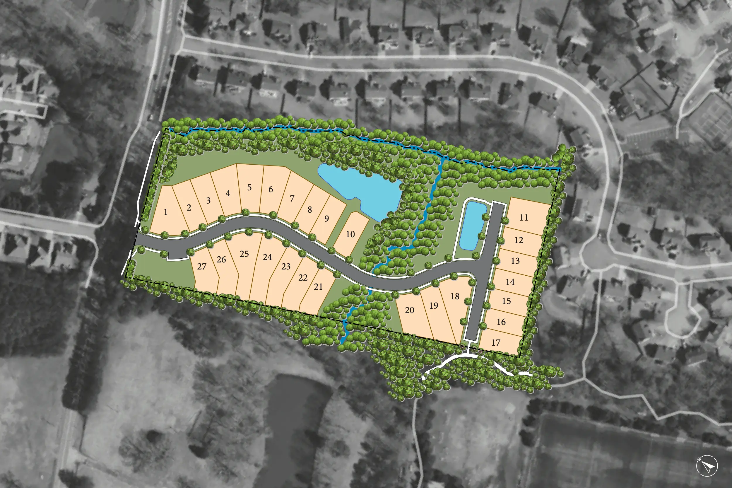 Summers Corner development plan over an aerial photograph